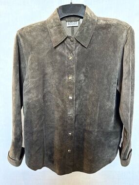 Chico's Design Women's Suede Button-Up Shirt Jacket - Light Charcoal Chico's 2